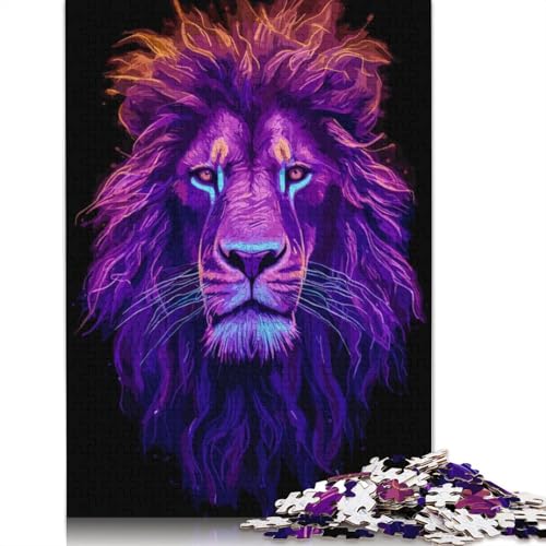 1000-teiliges Puzzle für Erwachsene, Neonkopf-Löwe, quadratisches Puzzle für Erwachsene und Holzpuzzle, Lernspiel, Herausforderungsspielzeug, 1000 Teile (75 x 50 cm) von GQmoney
