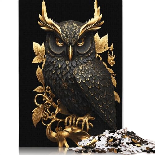 1000-teiliges Puzzle für Erwachsene, Schwarze und goldene Eule, Holzpuzzle für Erwachsene, Familienunterhaltungsspielzeug, 1000 Teile (75 x 50 cm) von GQmoney