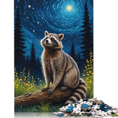 1000-teiliges Puzzle für Erwachsene, Waschbär-Sternenhimmel, quadratisches Puzzle für Erwachsene und Holzpuzzle, Lernspiel, Herausforderungsspielzeug, 1000 Teile (75 x 50 cm) von GQmoney
