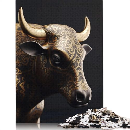 1000-teiliges Puzzle für Erwachsene, quadratisches Puzzle mit schwarzem und goldenem Ochsenmotiv für Erwachsene, Holzpuzzle, praktisches Spiel, 1000 Teile (75 x 50 cm) von GQmoney