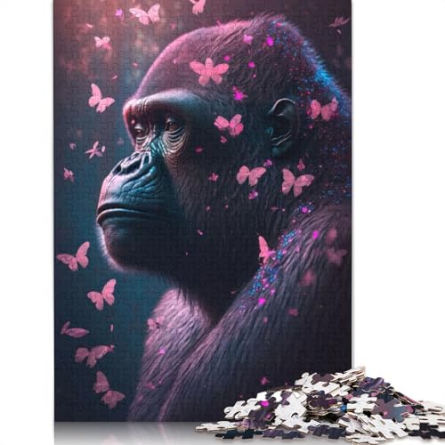1000-teiliges Puzzle für Erwachsene, rosa Schmetterlinge, Gorilla, quadratisches Puzzle für Teenager und Holzpuzzles, Familienspiele, Weihnachts- und Geburtstagsgeschenke, 1000 Teile (75 x 50 cm) von GQmoney