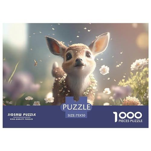 1000-teiliges Puzzle für Erwachsene, süßes Hirsch-Puzzle, 1000-teiliges Holzbrett-Puzzle – Entspannungs-Puzzlespiele – Denksport-Puzzle, 1000 Teile (75 x 50 cm) von GQmoney