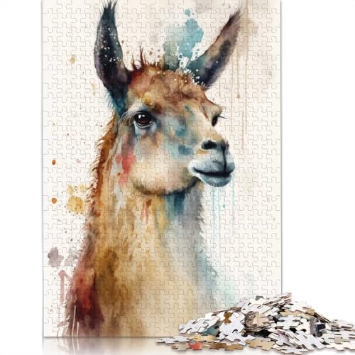 1000-teiliges Puzzle mit Aquarell-Lama-Design für Erwachsene, Puzzle für Erwachsene, Alter 14+, 1000 Teile (38 x 26 cm) von GQmoney