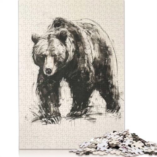 1000-teiliges Puzzle mit Bär in Kohleskizze für Erwachsene, Papierpuzzle für Erwachsene, Lernspiel, Herausforderungsspielzeug, 1000 Teile (38 x 26 cm) von GQmoney