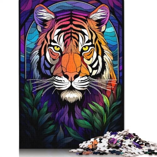 1000-teiliges Puzzle mit Buntem Tiger, quadratisch, für Erwachsene und Holzpuzzle, Heimdekoration, Puzzle 1000 Teile (75 x 50 cm) von GQmoney