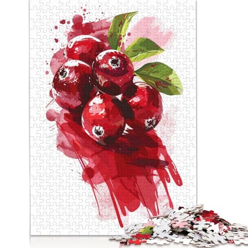 1000-teiliges Puzzle mit Cranberry-Aquarell-Illustration für Erwachsene und Teenager, 1000 Teile (75 x 50 cm) von GQmoney