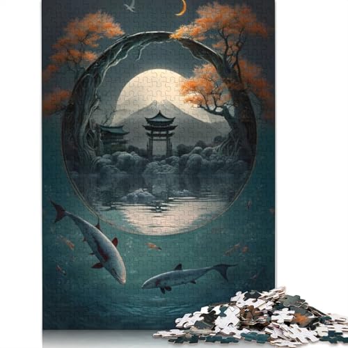 1000-teiliges Puzzle mit Fischteich und japanischem Gat, Schwierigkeitsgrad für Erwachsene, Lernspielzeug, Spiele, Familiendekoration, 1000 Stück (75 x 50 cm) von GQmoney