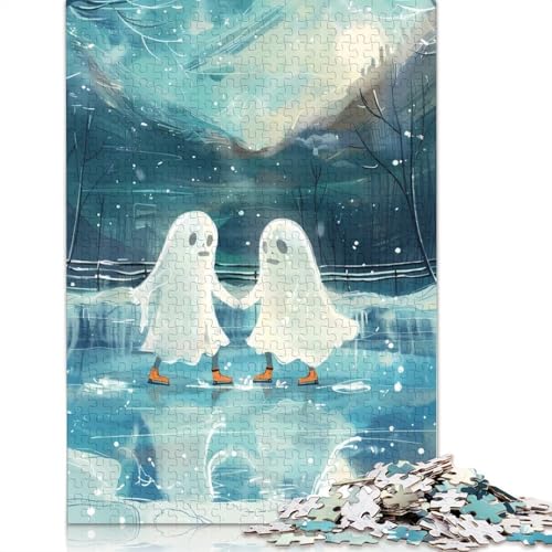 1000-teiliges Puzzle mit Geisterpaar beim Eislaufen im Winter und Schnee, Puzzle für Erwachsene, ab 14 Jahren, 1000 Teile (75 x 50 cm) von GQmoney