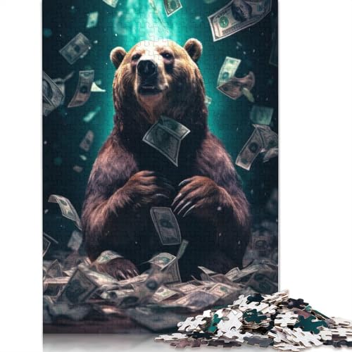 1000-teiliges Puzzle mit Geldbär und Dollarscheinen, quadratische Puzzles für Erwachsene und Holzpuzzles, Heimdekoration, Puzzle 1000 Teile (75 x 50 cm) von GQmoney