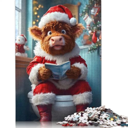 1000-teiliges Puzzle mit Highland Cow Santa-Toilette für Erwachsene, Puzzle, Puzzle für Erwachsene, einzigartige Heimdekoration und Geschenke, 1000 Teile (75 x 50 cm) von GQmoney