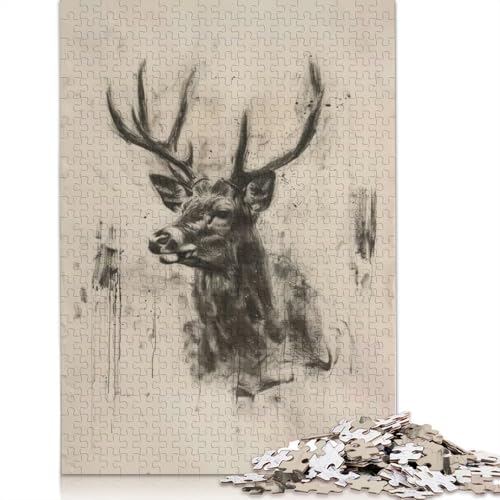 1000-teiliges Puzzle mit Hirsch in Holzkohle für Erwachsene, Papierpuzzle für Erwachsene und Jugendliche, Lernpuzzle, 1000 Teile (75 x 50 cm) von GQmoney
