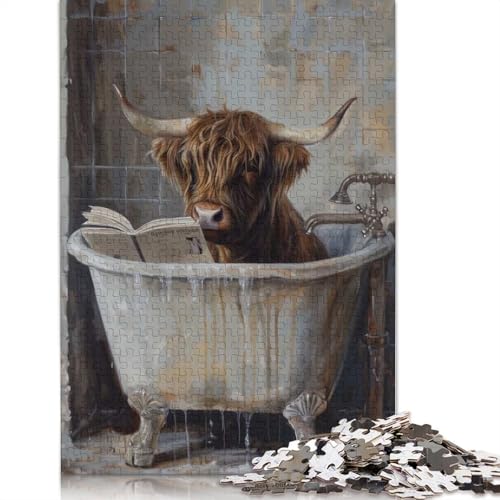 1000-teiliges Puzzle mit Hochlandkuh-Badewanne, Buch-Puzzle für Erwachsene, Papierpuzzle, Lernspiel für Erwachsene Teenager, 1000 Teile (75 x 50 cm) von GQmoney