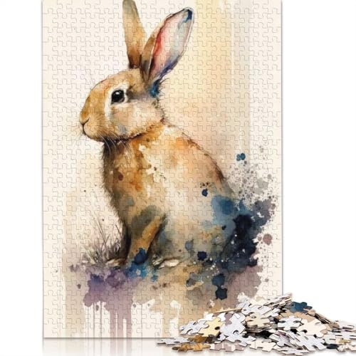 1000-teiliges Puzzle mit Kaninchen-Aquarell-Design für Erwachsene, Puzzle für Erwachsene und Jugendliche ab 12 Jahren, 1000 Teile (38 x 26 cm) < von GQmoney
