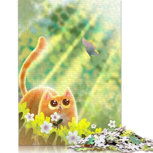 1000-teiliges Puzzle mit Katzen- und Schmetterlingsmotiv, quadratisch, für Erwachsene und Holzpuzzle, Heimdekoration, Puzzle 1000 Teile (75 x 50 cm) von GQmoney