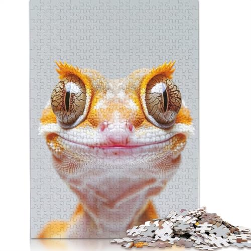 1000-teiliges Puzzle mit Kronengecko-Gesicht, Schwierigkeitsgrad: Puzzle, Lernspiele, Spielzeug, 1000 Stück (38 x 26 cm) von GQmoney