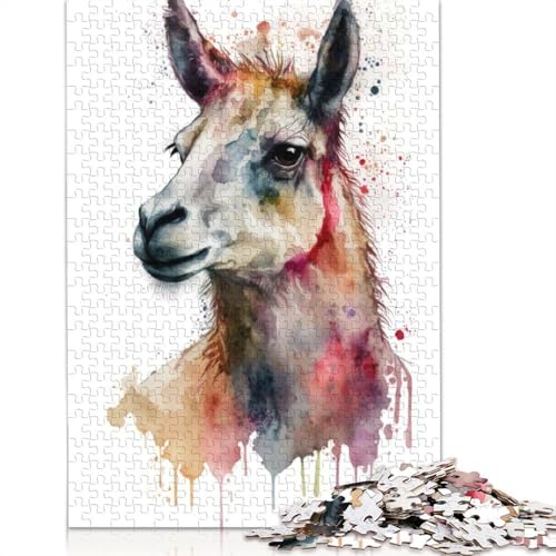 1000-teiliges Puzzle mit Lama-Aquarell-Design für Erwachsene Teenager, Papierpuzzles, nachhaltiges Puzzle für Erwachsene | Spiele 1000 Stück (75 x 50 cm) von GQmoney