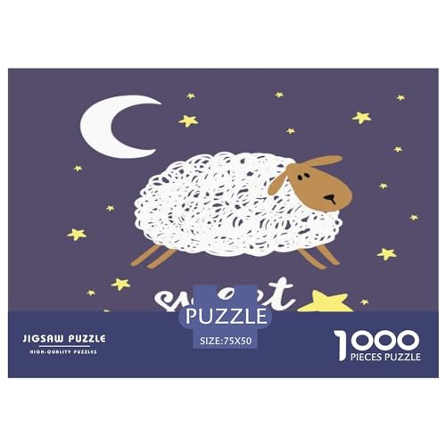 1000-teiliges Puzzle mit Schafen und Sternen für Erwachsene und Kinder, Holzpuzzle, Lernspielzeug, 1000 Teile (75 x 50 cm) von GQmoney