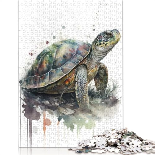 1000-teiliges Puzzle mit Schildkröten-Aquarellmotiv für Erwachsene, Puzzle, Lernspiel, Herausforderungsspielzeug, 1000 Stück (75 x 50 cm) von GQmoney
