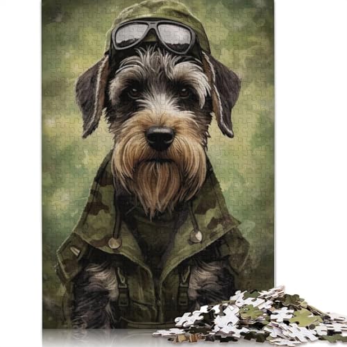 1000-teiliges Puzzle mit Schnauzer-Tarnjacke, Schwierigkeitsgrad, Lernspiele, Spielzeug, 1000 Teile (38 x 26 cm) von GQmoney