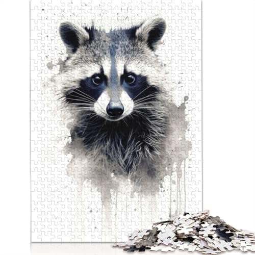 1000-teiliges Puzzle mit Waschbär-Tintenkunst für Erwachsene, Papierpuzzle für Erwachsene, Lernspiel, Herausforderungsspielzeug, 1000 Stück (38 x 26 cm) von GQmoney