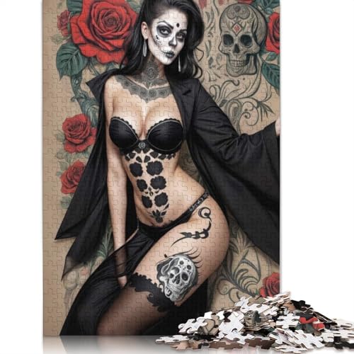 1000-teiliges Puzzle mit Zuckerschädel-Körperkunst für Erwachsene Teenager, Papierpuzzles, nachhaltiges Puzzle für Erwachsene | Spiele 1000 Teile (38 x 26 cm) von GQmoney