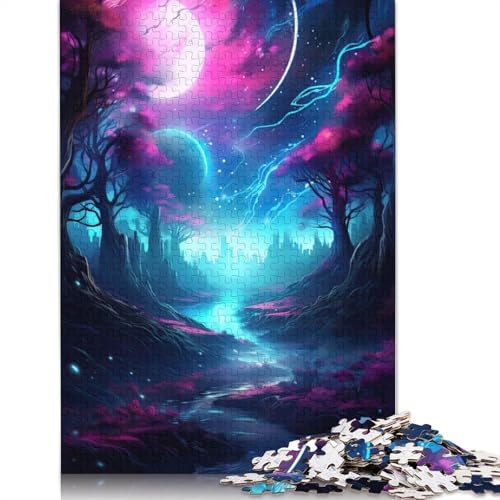 1000-teiliges Puzzle mit bunten Bäumen, Flüssen und Monden, für Erwachsene und Teenager, Holzpuzzles für Teenager, Geschenke, Entspannungspuzzles, Spiele, 1000 Teile (75 x 50 cm) von GQmoney
