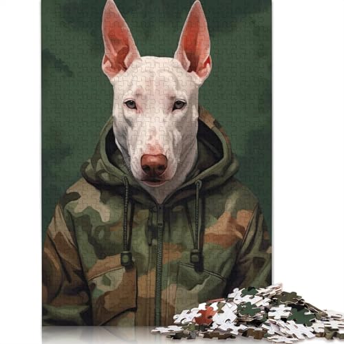 1000-teiliges Puzzle mit englischem Bullterrier-Camouflage-Motiv, für Erwachsene, Schwierigkeitsgrad: Puzzle, Lernspiele, Spielzeug, Familiendekoration, 1000 Stück (75 x 50 cm) von GQmoney