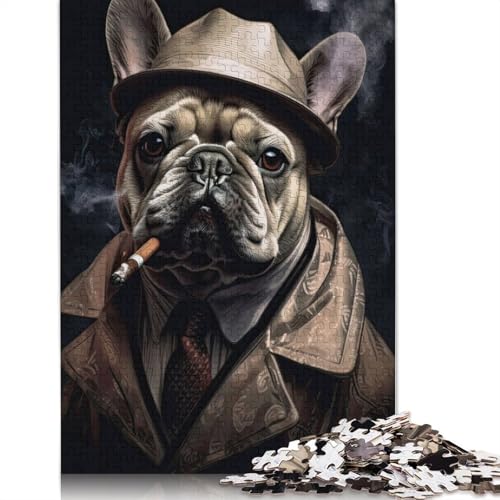 1000-teiliges Puzzle mit französischer Bulldogge und Gangstermotiv, für Erwachsene, Schwierigkeitsgrad: Puzzle, Lernspiel, Spielzeug, Familiendekoration, 1000 Teile (75 x 50 cm) von GQmoney