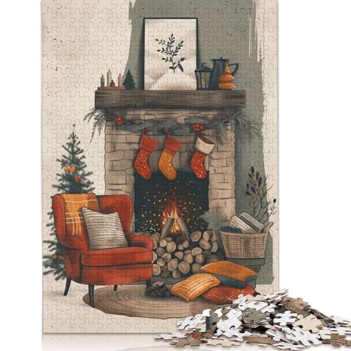 1000-teiliges Puzzle mit gemütlicher Kamin-Weihnachtsszene für Erwachsene, Papierpuzzle für Erwachsene für Familienspaß und Spieleabend (38 x 26 cm) von GQmoney