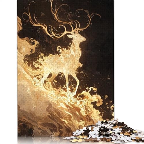 1000-teiliges Puzzle mit goldenem Hirsch für Erwachsene, Holzpuzzle für Erwachsene und Jugendliche, Lernspielzeug, 1000 Teile (75 x 50 cm) von GQmoney