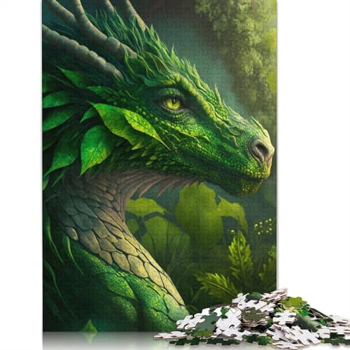 1000-teiliges Puzzle mit grünem Blattdrachen für Erwachsene und Teenager. Holzpuzzle für Erwachsene, Lernspiel, Herausforderungsspielzeug, 1000 Stück (75 x 50 cm) von GQmoney