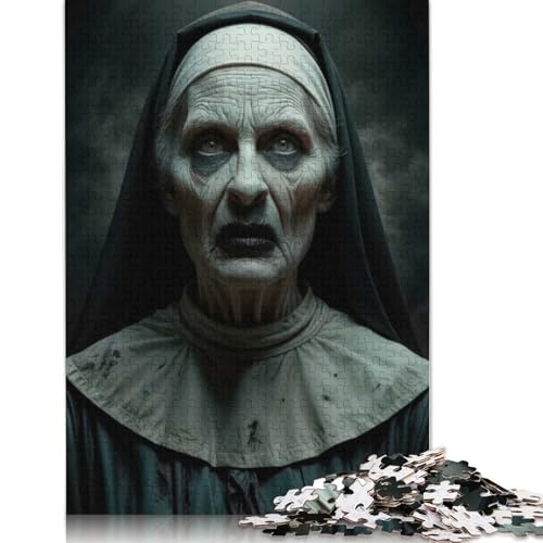 1000-teiliges Puzzle mit gruseligem Nonnenporträt für Erwachsene und Teenager, Lernspiele für zu Hause, DIY-Spielzeug, 1000 Teile (38 x 26 cm) von GQmoney