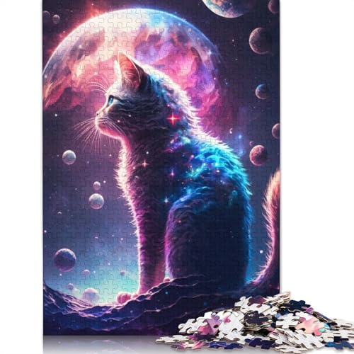 1000-teiliges Puzzle mit kosmischer Katze für Erwachsene, Puzzle für Erwachsene und Jugendliche, Lernspiel, 1000 Teile (75 x 50 cm) von GQmoney