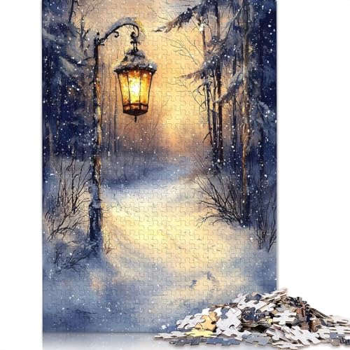 1000-teiliges Puzzle mit leuchtenden Laternenlichtern auf einem verschneiten Pfad für Erwachsene und Teenager, Lernspiele für Zuhause, DIY-Spielzeug, 1000 Teile (75 x 50 cm) von GQmoney