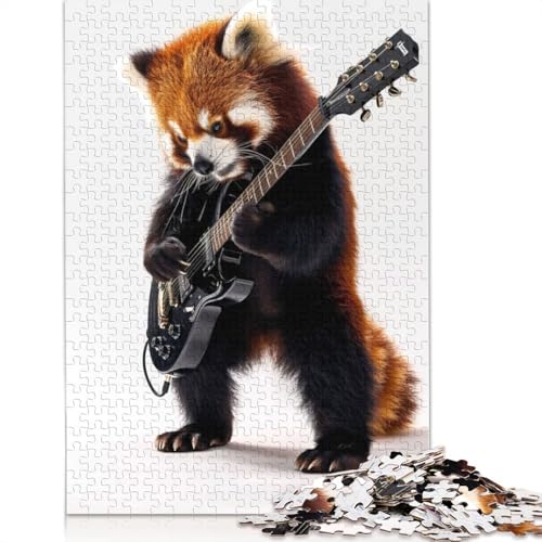 1000-teiliges Puzzle mit roter Panda-Gitarre, Schwierigkeitsgrad für Erwachsene, Lernspielzeug, Spiele, 1000 Stück (38 x 26 cm) von GQmoney
