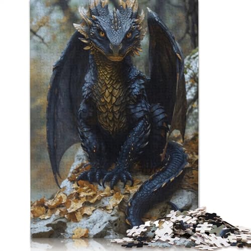1000-teiliges Puzzle mit schwarzem Drachenwelpen, Schwierigkeitsgrad, Lernspiele, Spielzeug, 1000 Teile (38 x 26 cm) von GQmoney