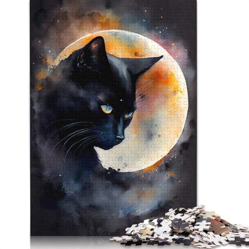 1000-teiliges Puzzle mit schwarzer Katze und Mondfinsternis für Erwachsene und Teenager. Papierpuzzles für Familienspaß und Spieleabende. 1000 Teile (38 x 26 cm) von GQmoney