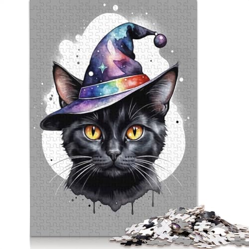 1000-teiliges Puzzle mit schwarzer Katze und Zauberer für Erwachsene und Teenager, Papierpuzzle, 1000 Teile (75 x 50 cm) von GQmoney