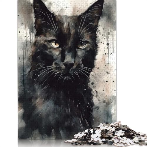 1000-teiliges Puzzle mit schwarzer Katzentinte für Erwachsene, Papierpuzzle, Puzzle für Erwachsene, für Familienspaß und Spieleabend, 1000 Teile (38 x 26 cm) von GQmoney