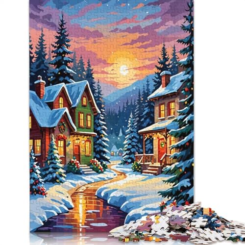 1000-teiliges Puzzle mit verschneitem Weihnachtsdorf für Erwachsene, Papierpuzzle, Lernspiel für Erwachsene Teenager, 1000 Teile (75 x 50 cm) von GQmoney