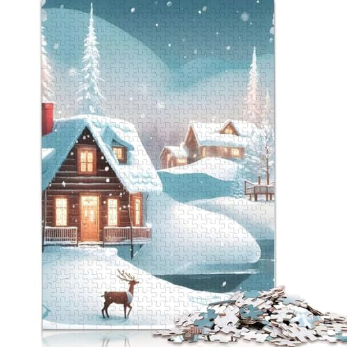 1000-teiliges Puzzle mit verschneiter Weihnachtsszene für Erwachsene, Papierpuzzle, Lernspiel für Erwachsene Teenager, 1000 Teile (38 x 26 cm) von GQmoney
