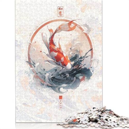 1000-teiliges Puzzlespiel, Koi-Fisch-Poster-Puzzle für Erwachsene, Holzpuzzle, Lernspiel, Herausforderungsspielzeug, 1000 Stück (75 x 50 cm) von GQmoney