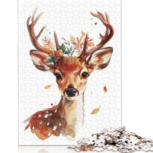 1000-teiliges Rentier-Blumen-Puzzle, Schwierigkeitsgrad, Lernspiele, Spielzeug, 1000 Teile (38 x 26 cm) von GQmoney