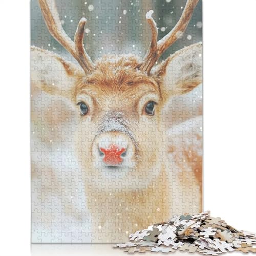 1000-teiliges Rentier-im-Winter-Weihnachtspuzzle für Erwachsene und Teenager, Papierpuzzle, 1000 Teile (75 x 50 cm) von GQmoney
