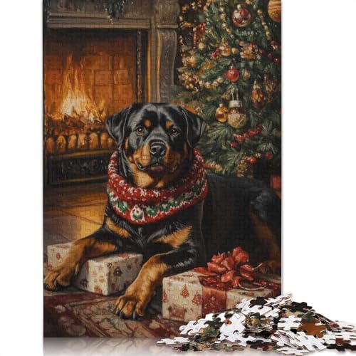 1000-teiliges Rottweiler-Weihnachtsporträt, Weihnachtsbaum, Hundedruck, Puzzle, Lernspiel, Herausforderungsspielzeug (75 x 50 cm) von GQmoney