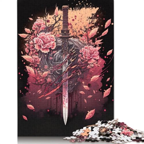1000-teiliges Samurai-Schwert für Erwachsene, schwierige Holzpuzzles, Puzzles für Erwachsene, Lernspiel, Herausforderungsspielzeug, 1000 Stück (75 x 50 cm) von GQmoney
