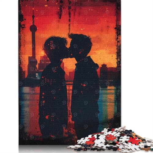 1000-teiliges Silhouette-Kuss bei Sonnenuntergang-Puzzle für Erwachsene und Teenager, Papierpuzzle, 1000 Teile (75 x 50 cm) von GQmoney