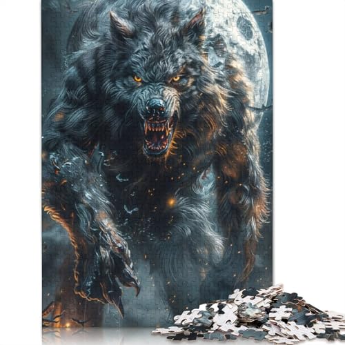 1000-teiliges Vollmond-Werwolf-Wut-Puzzle für Erwachsene und Teenager. Holzpuzzle für Erwachsene, Lernspiel, Herausforderungsspielzeug, 1000 Stück (75 x 50 cm) von GQmoney
