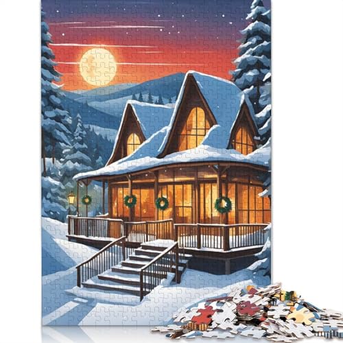 1000-teiliges Weihnachtschalet-Puzzle für Erwachsene, Papierpuzzle für Erwachsene, Lernspiel, Herausforderungsspielzeug, 1000 Stück (38 x 26 cm) von GQmoney