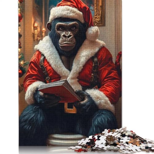 1000-teiliges Weihnachtsmann-Gorilla-Puzzle für Erwachsene und Teenager, Lernspiele für zu Hause, DIY-Spielzeug, 1000 Stück (75 x 50 cm) von GQmoney